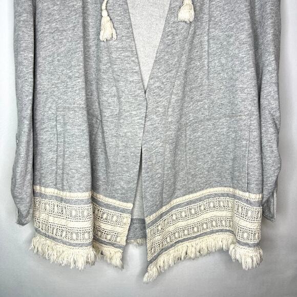 Democracy Artisan Crafted Cardigan Gray Open Front Crochet Accent Women's Size M - Picture 3 of 12